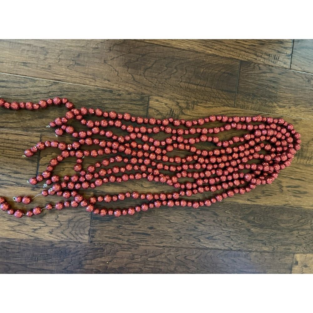 Christmas Tree Garland Red Styrofoam Sequin Glitter String ‎ 6ft Each  Lot Of 5